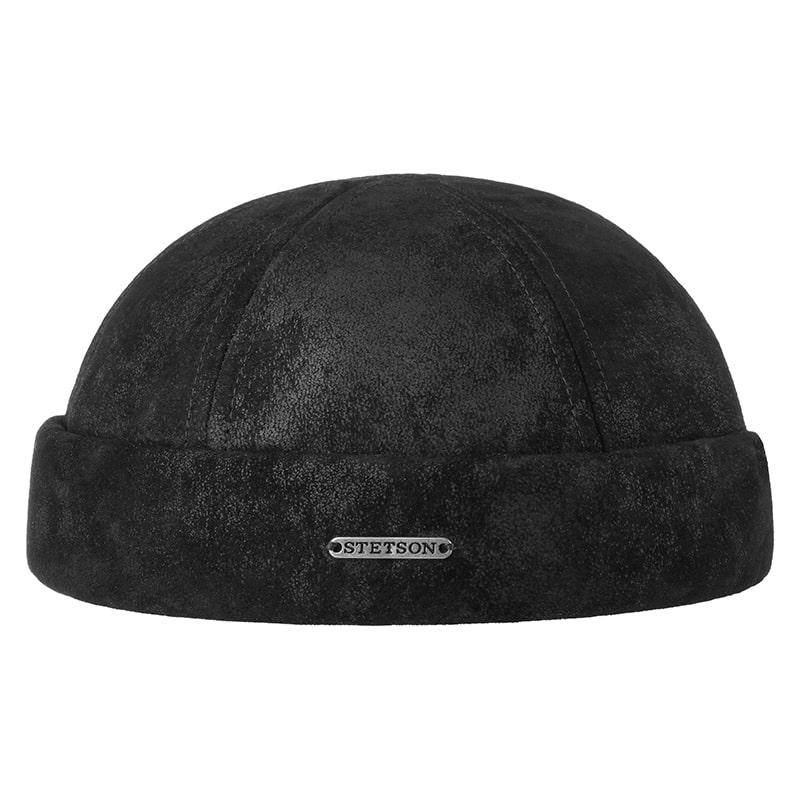  Black leather docker hat Brands Stetson